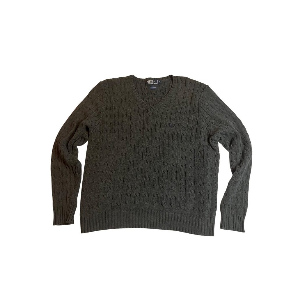 Polo Ralph Lauren XL Cable Knit V-Neck Sweater 100% Cotton Mens Gray hong kong